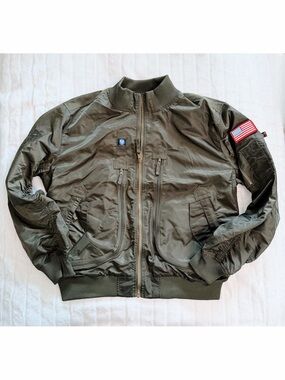 3XL Olive Green MA-1 Bomber Flight Jacket Tactical Military Style USA Flag Patch